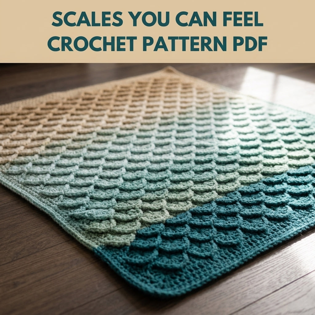 Mermaid Scale Crochet Blanket Pattern PDF – Textured 3D Scales Throw in Teal and Sand