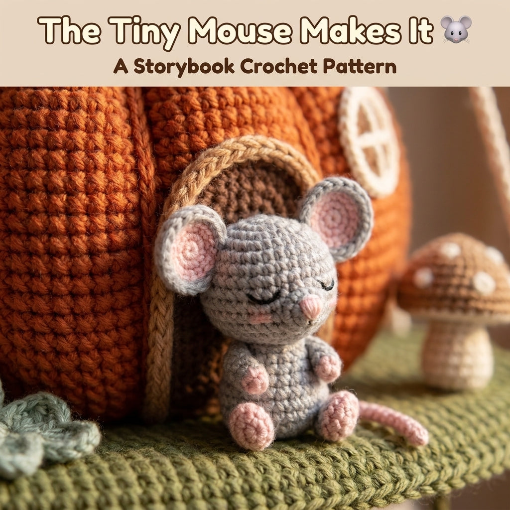 Crochet Pumpkin House Wall Hanging Pattern – Sleeping Mouse on a Mossy Shelf