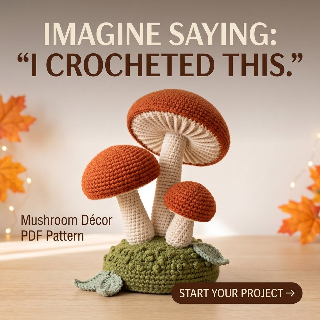Crochet Mushroom Pattern – Mushroom Cluster on a Moss Base, Cottagecore Décor
