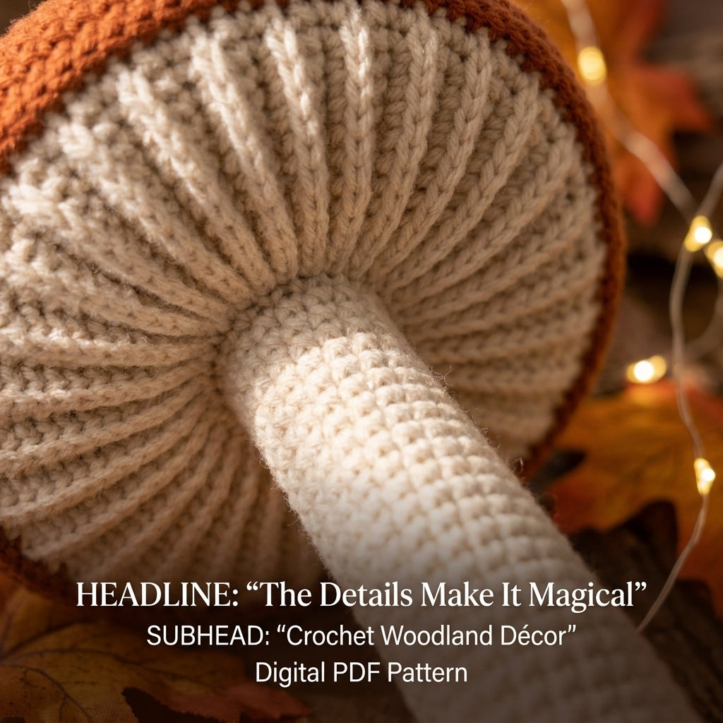 Crochet Mushroom Pattern – Mushroom Cluster on a Moss Base, Cottagecore Décor