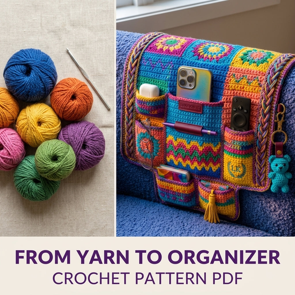 Rainbow Tapestry Armrest Organizer Crochet Pattern PDF – Sofa Caddy