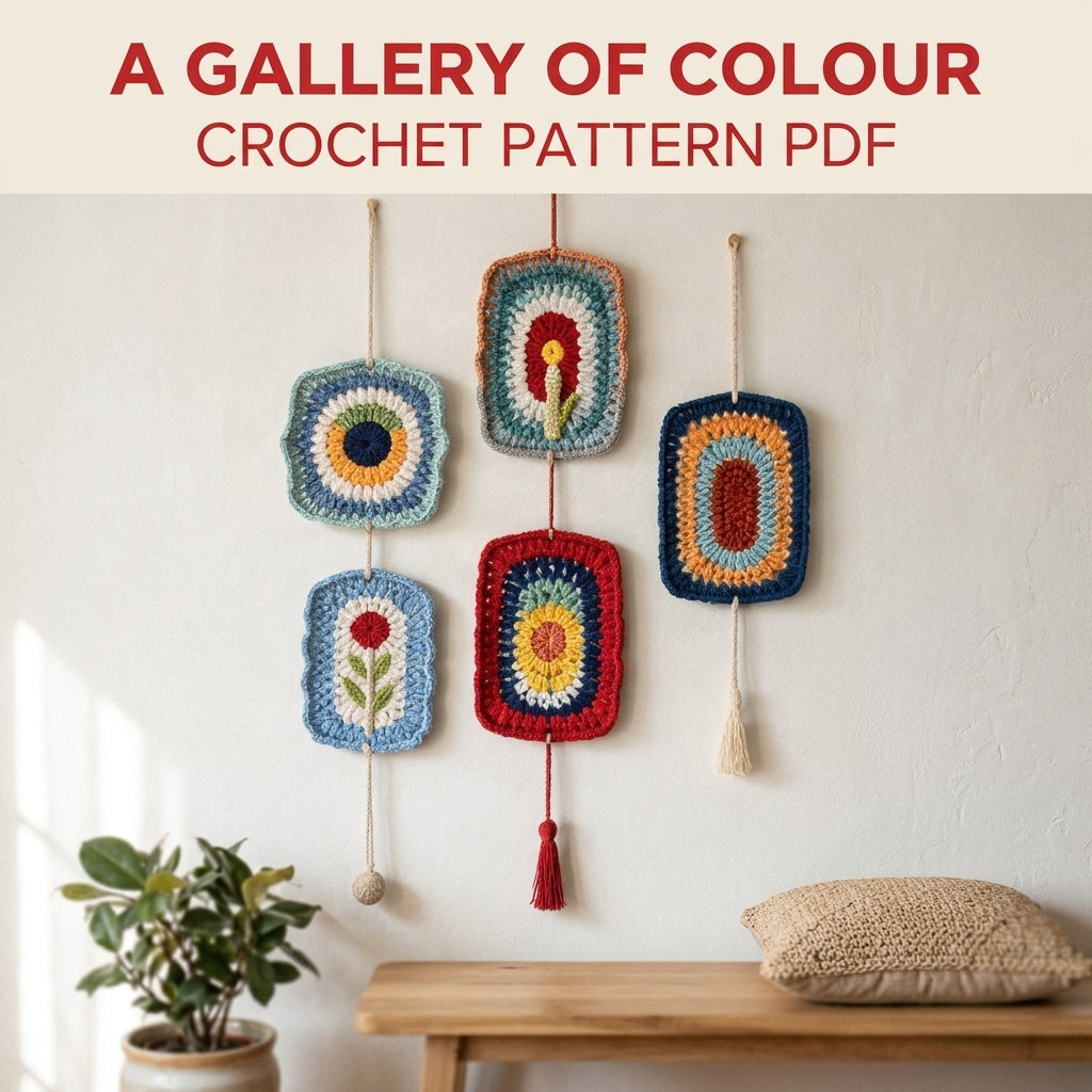 Folk Colour Panel Wall Hangings Crochet Pattern PDF – Scrap Yarn Wall Gallery