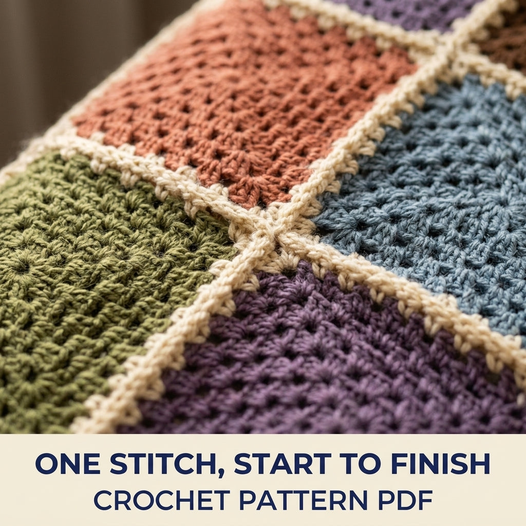 Earthy Granny Patchwork Blanket Crochet Pattern PDF – Solid Granny Square Throw in Autumn Colours