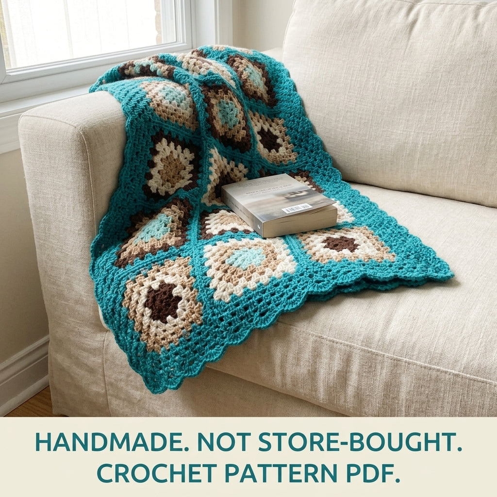 Teal Granny Bed Runner Set Crochet Pattern PDF – Bed Runner and Two Cushions