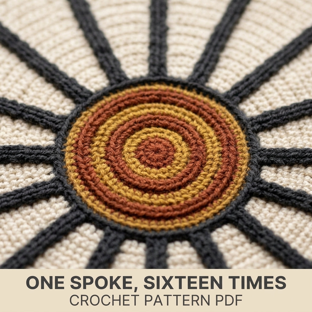 Wagon Wheel Tapestry Crochet Blanket Pattern PDF – Rustic Throw in Charcoal, Rust and Mustard