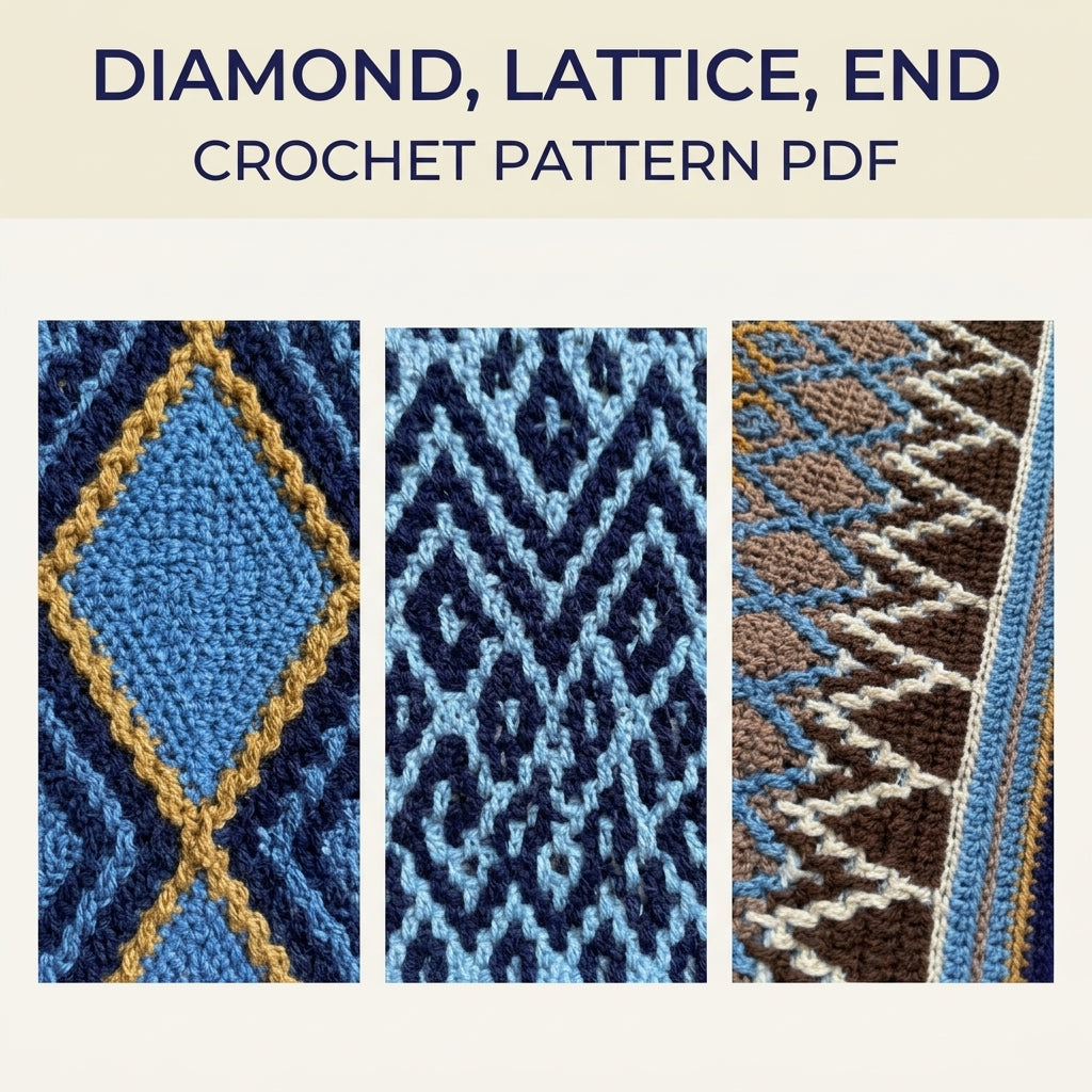 Blue Diamond Mosaic Crochet Blanket Pattern PDF – Geometric Throw in Blue and Mustard