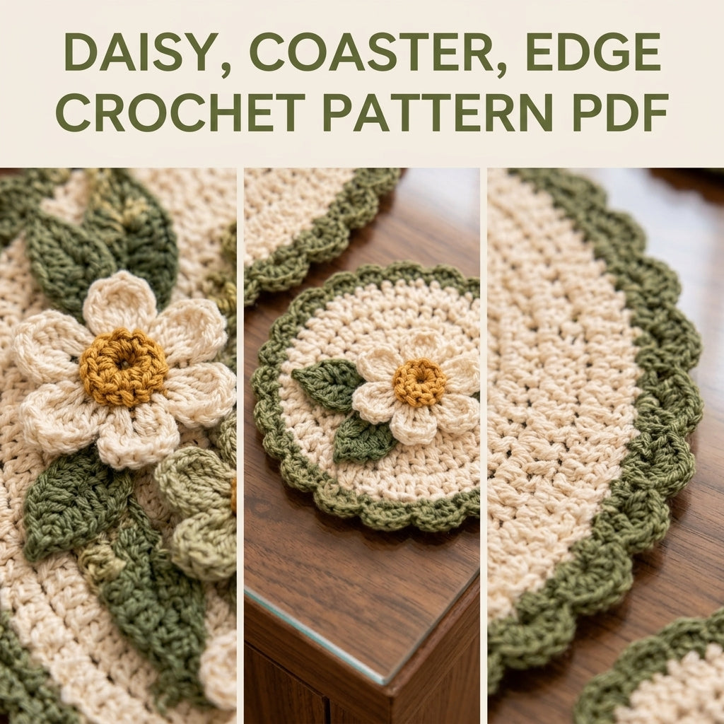 Daisy Placemat and Coaster Set Crochet Pattern PDF – Table Mat with 3D Flowers