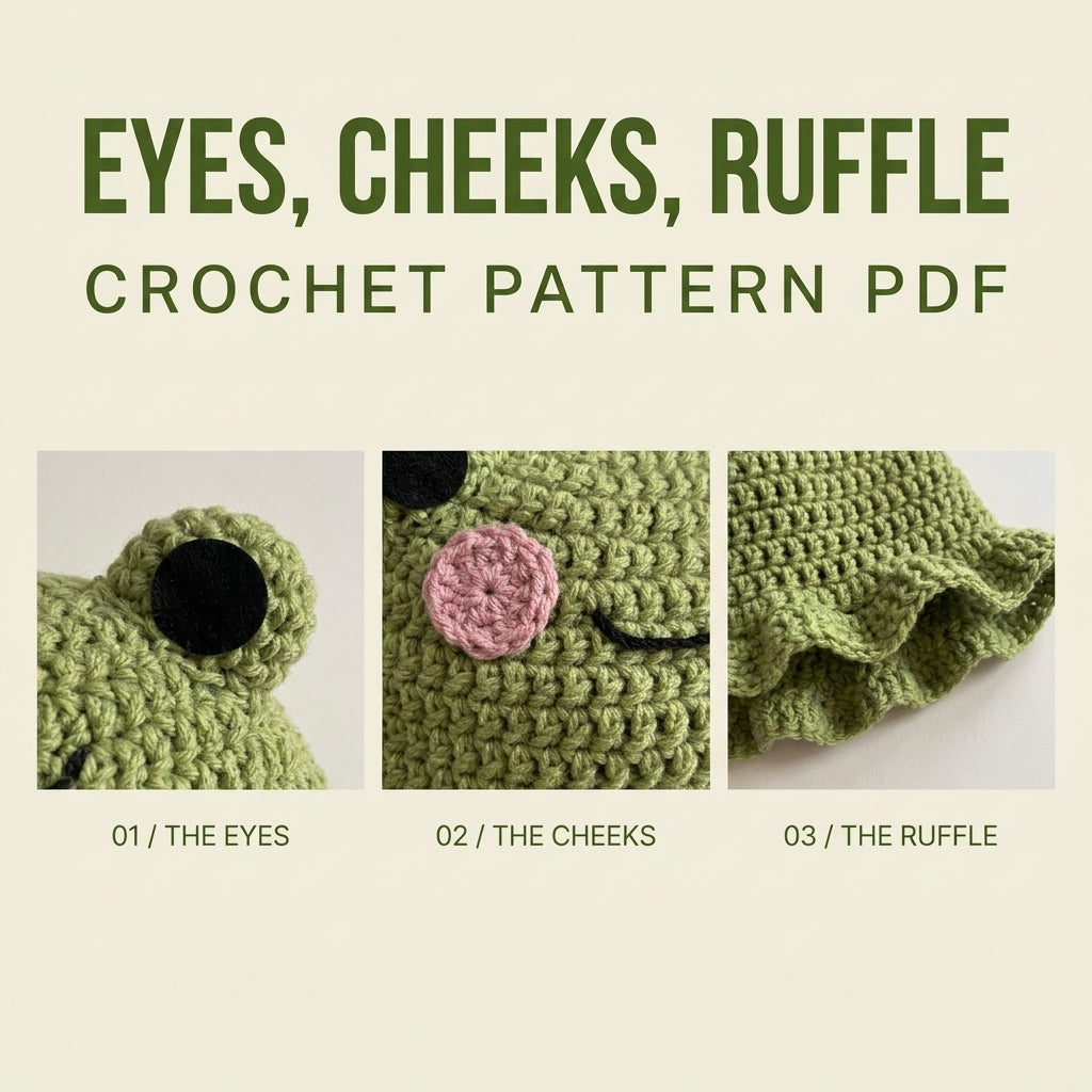 Frog Bucket Hat Crochet Pattern PDF – Cute Frog Face Hat with Ruffle Brim