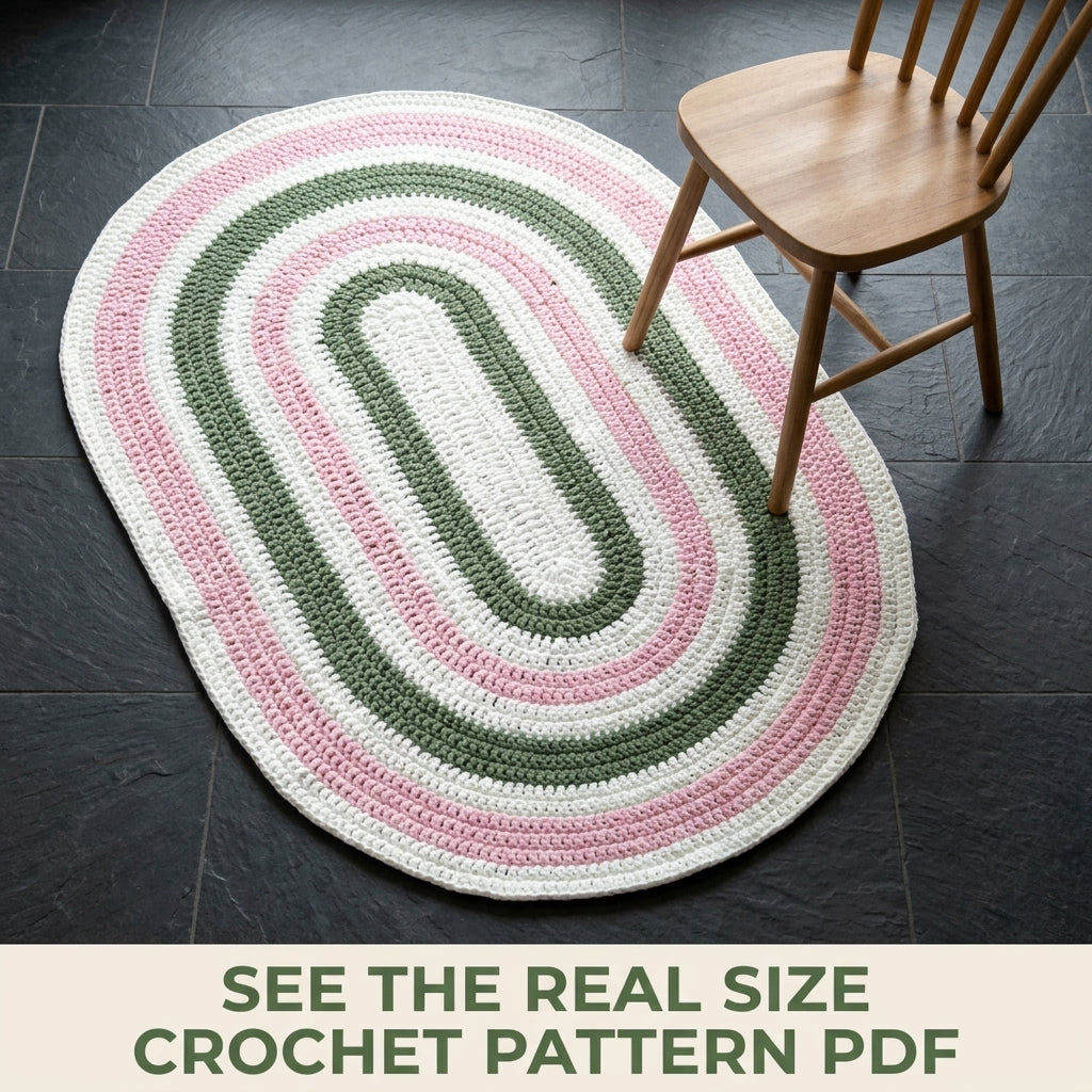 Oval Stripe Rug Crochet Pattern PDF – Easy T-Shirt Yarn Rug