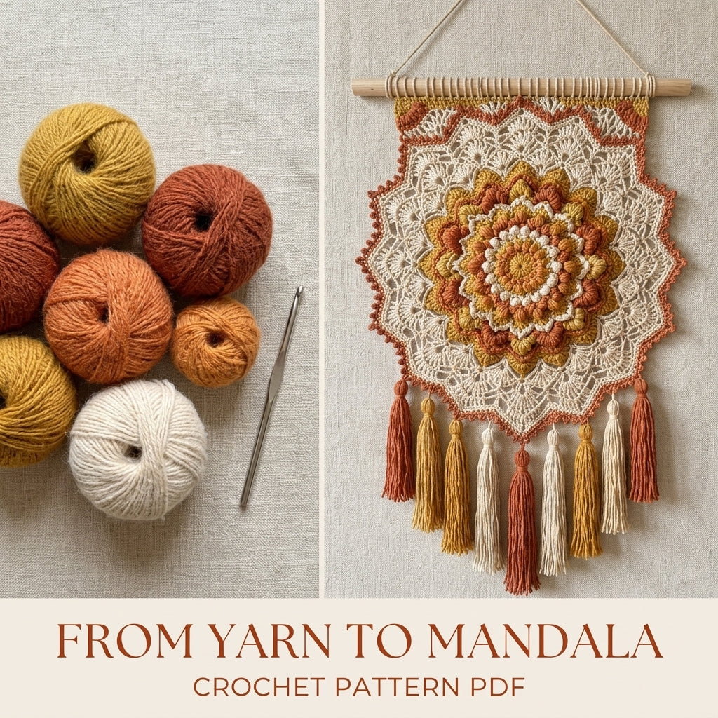 Popcorn Mandala Tassel Wall Hanging Crochet Pattern PDF – Boho Wall Decor