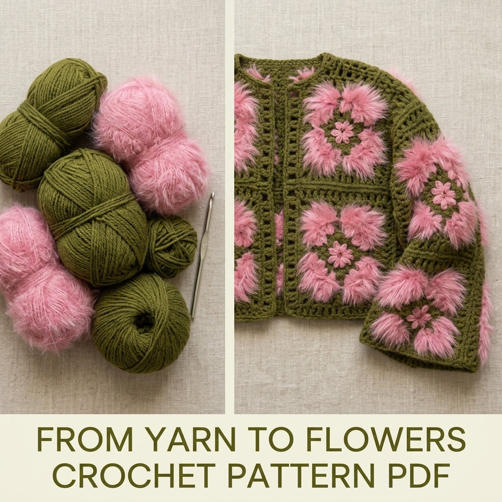 Fluffy Flower Granny Cardigan Crochet Pattern PDF – Boxy Granny Square Jacket
