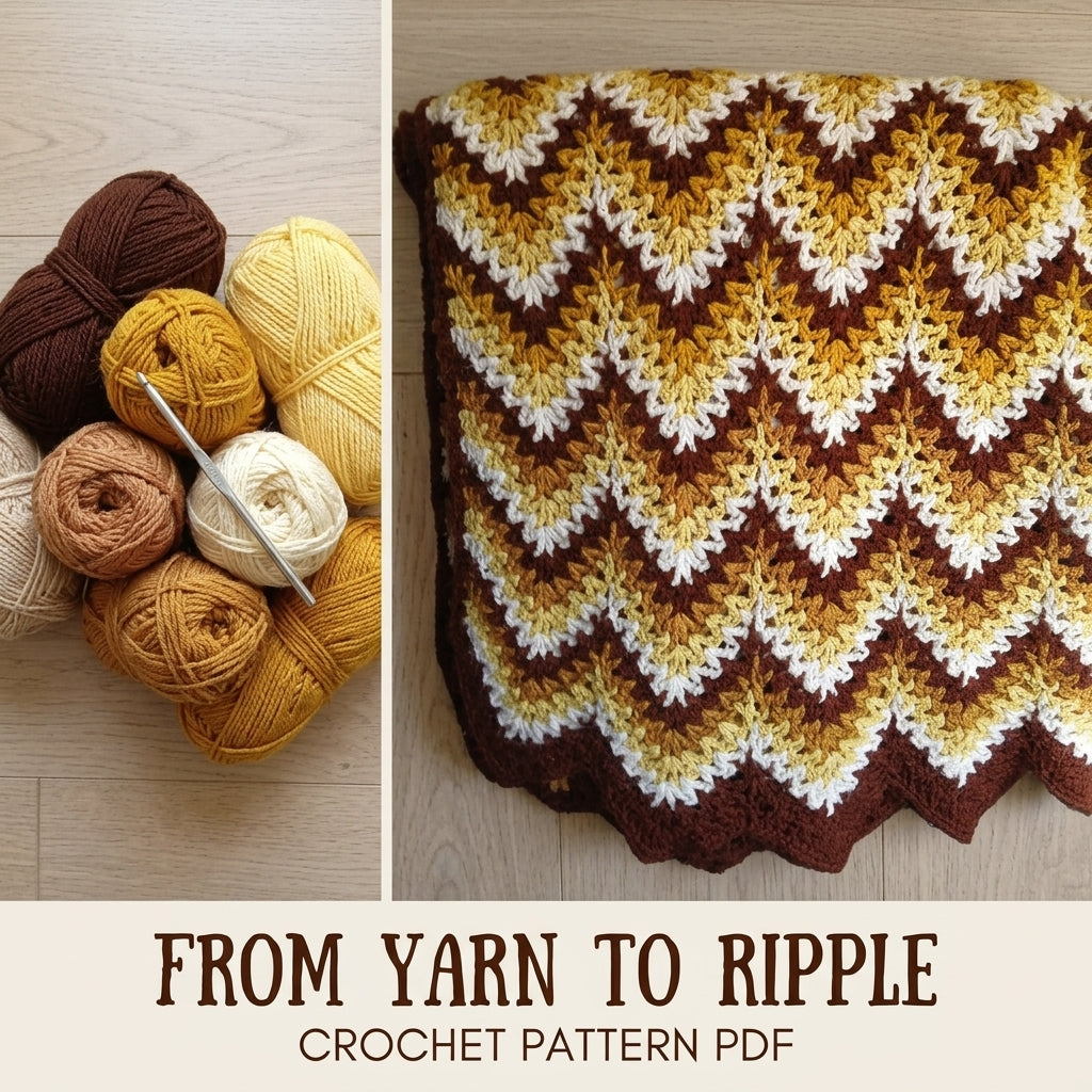 Vintage Gold Ripple Blanket Crochet Pattern PDF – Vintage Brown and Gold Afghan