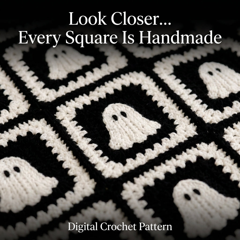 Ghost Granny Square Blanket Crochet Pattern | Black & White Halloween Throw | Beginner Granny Square Project | PDF Instant Download 2