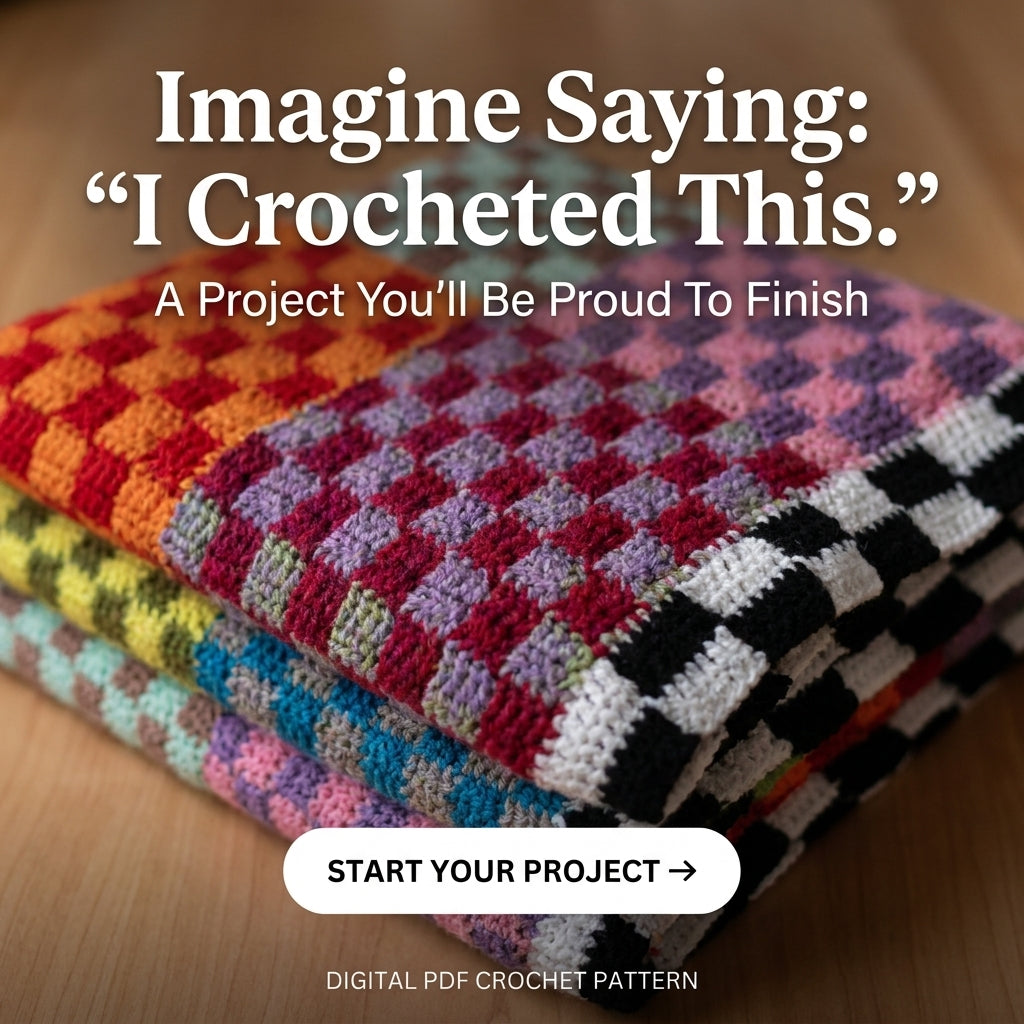 Checkered Patchwork Blanket Crochet Pattern – Colorful Scrap Yarn Throw