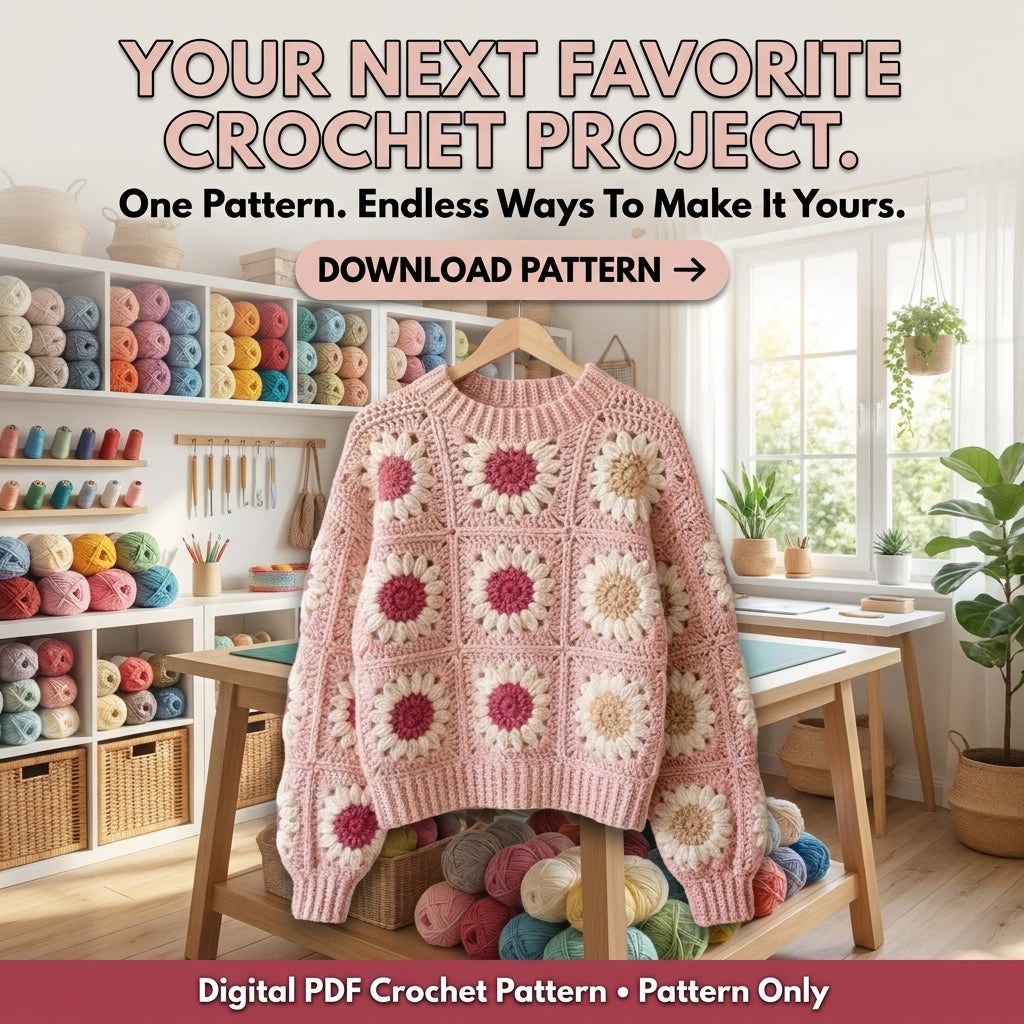 Patchwork Granny Square Hoodie – Crochet Pattern PDF