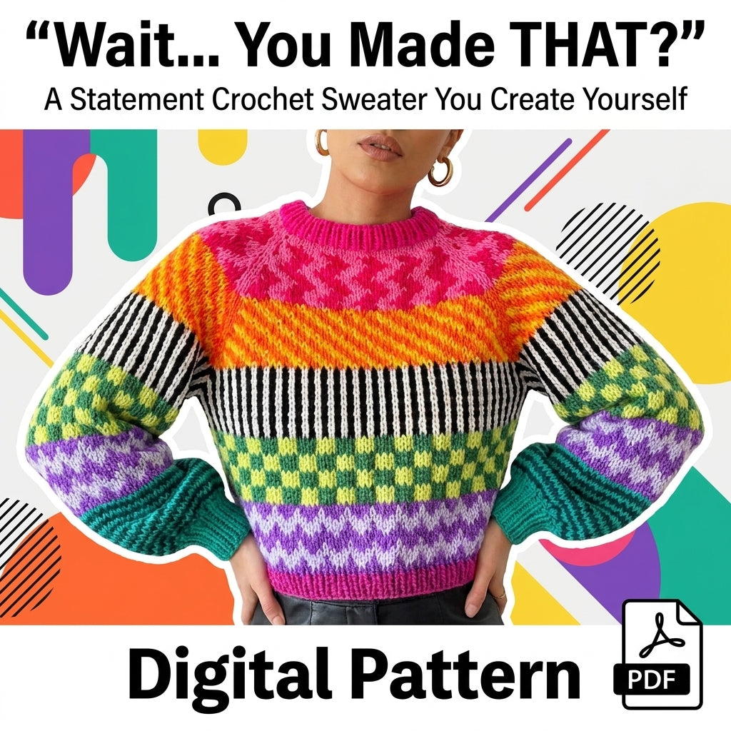 Colourwork Sweater KNITTING Pattern | Multi-Motif Striped Jumper with Balloon Sleeves | Stranded Colourwork | PDF Instant Download
