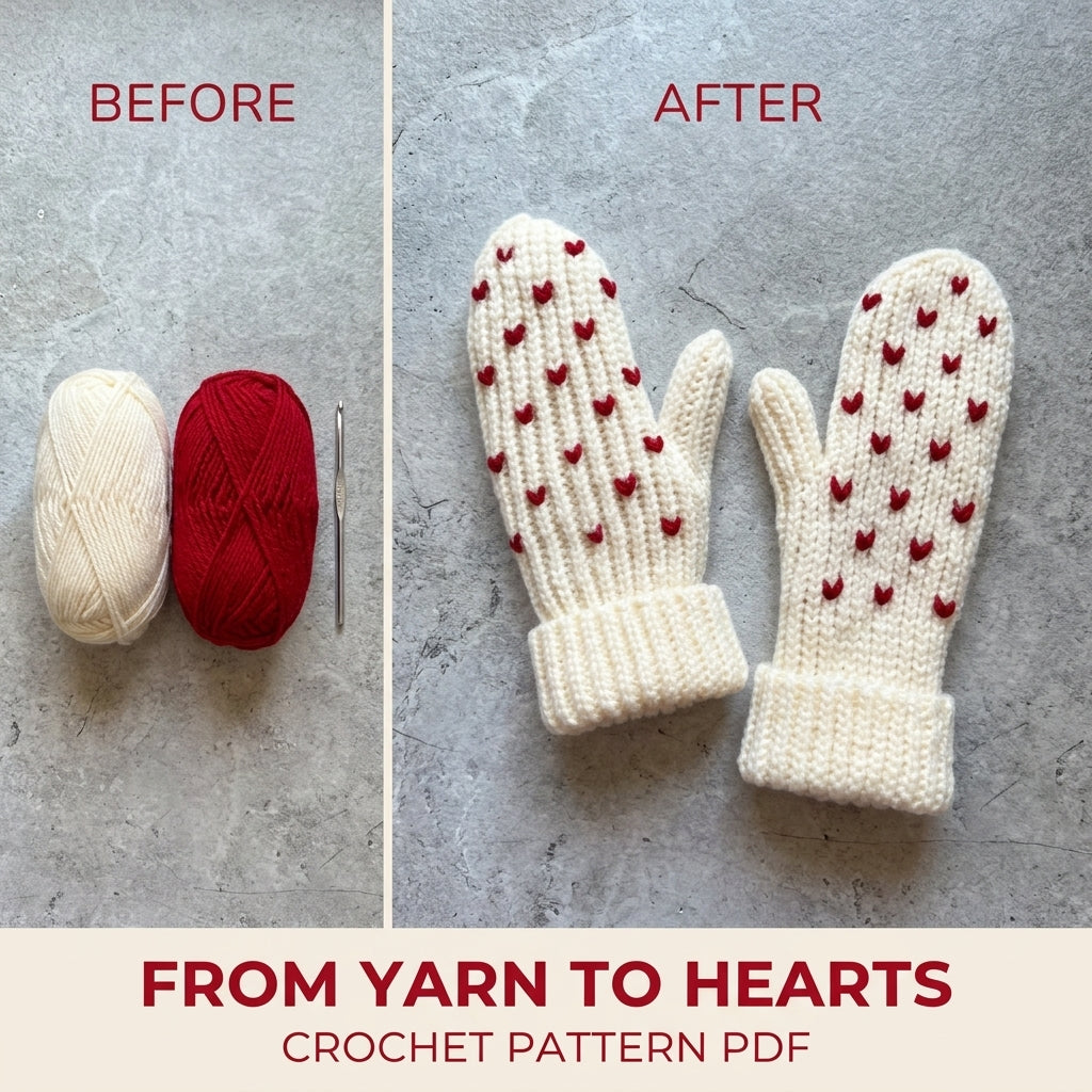 Little Hearts Mittens Crochet Pattern PDF – Ribbed Winter Mittens