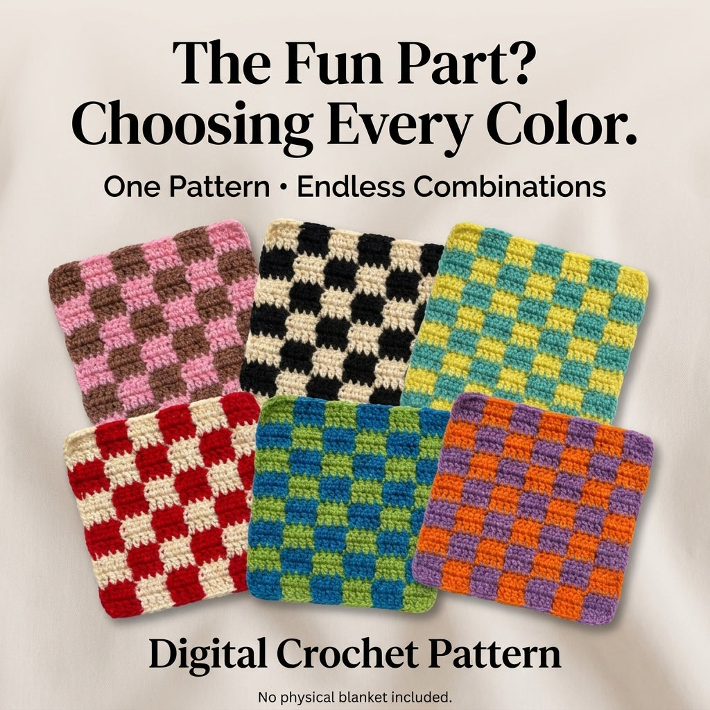 Checkered Patchwork Blanket Crochet Pattern – Colorful Scrap Yarn Throw