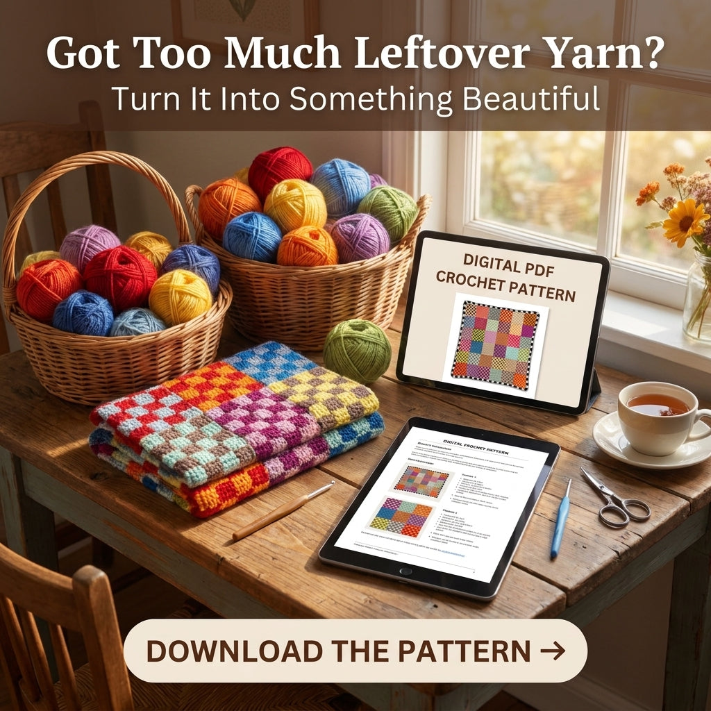 Checkered Patchwork Blanket Crochet Pattern – Colorful Scrap Yarn Throw