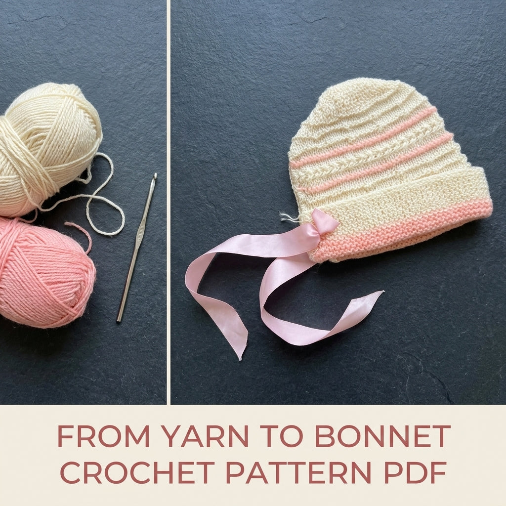 Vintage Striped Baby Bonnet Crochet Pattern PDF – Newborn Hat with Ribbon