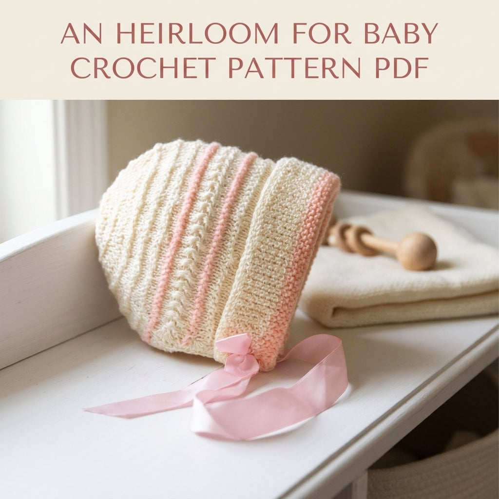 Vintage Striped Baby Bonnet Crochet Pattern PDF – Newborn Hat with Ribbon