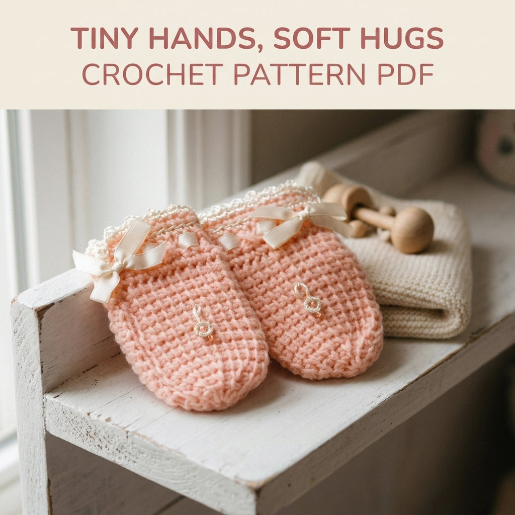 Ribbon Baby Mittens Crochet Pattern PDF – Newborn Mittens with Bows