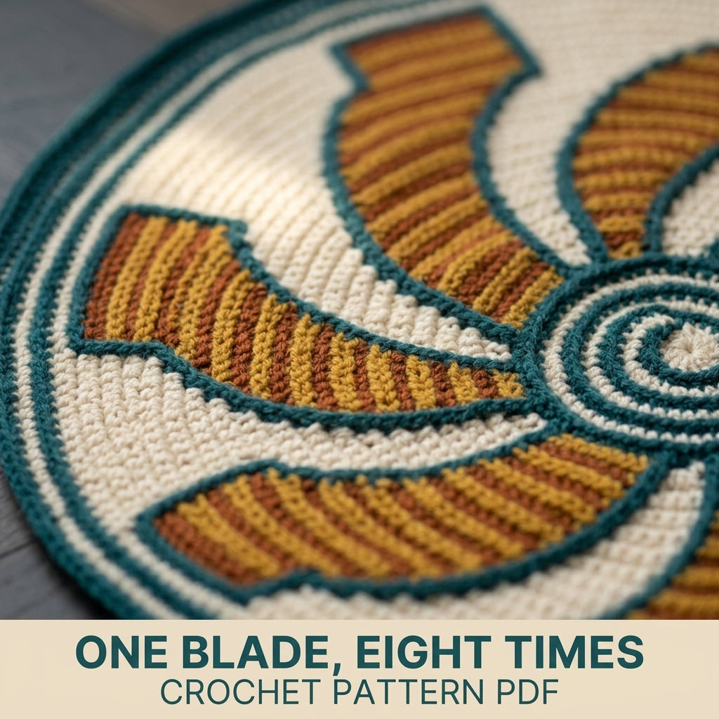 Pinwheel Tapestry Crochet Blanket Pattern PDF – Spinning Sun Throw in Mustard, Rust and Teal