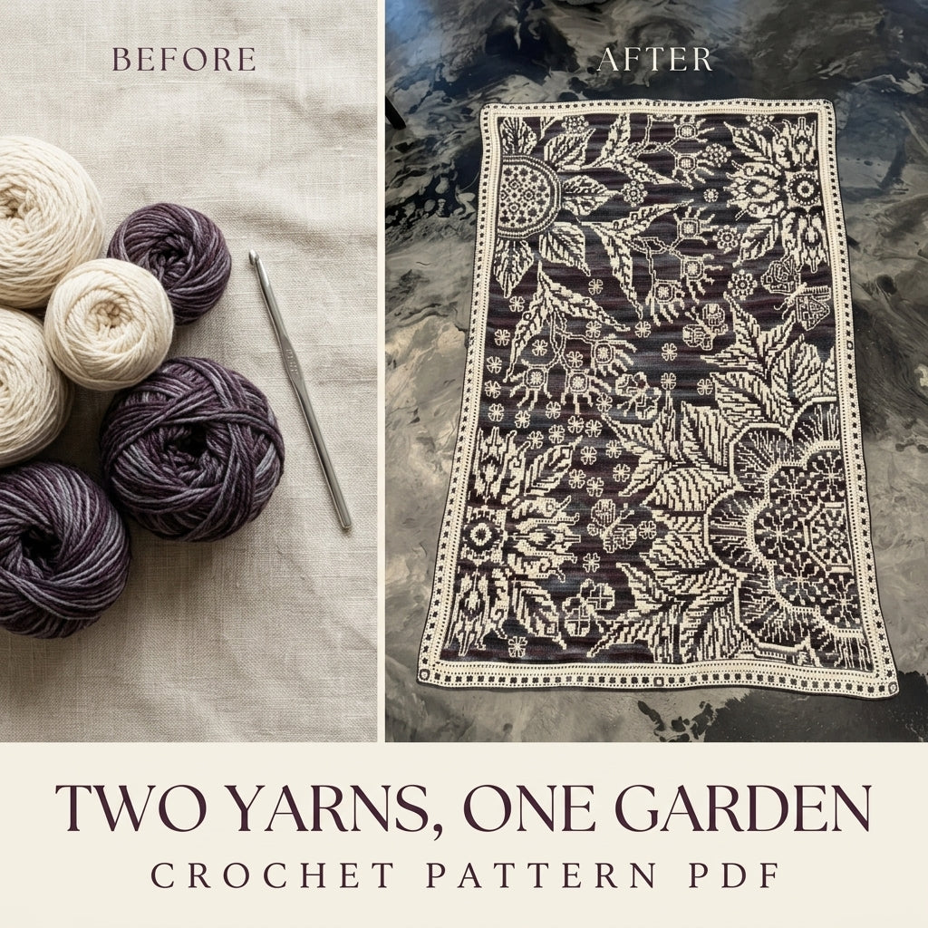 Garden Night Mosaic Crochet Blanket Pattern PDF – Dark Floral Two-Colour Throw
