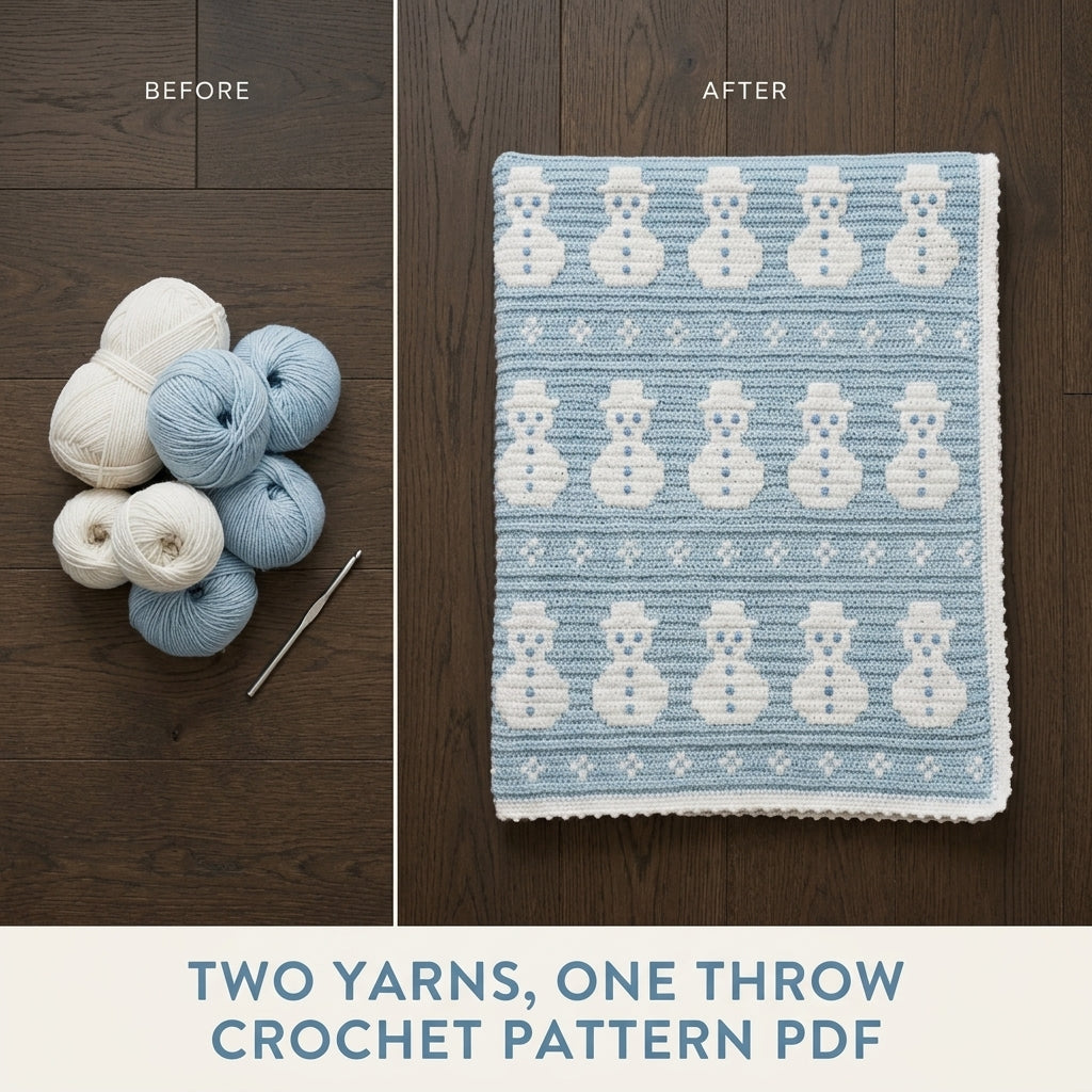 Snowman Crochet Blanket Pattern PDF – Winter Tapestry Crochet Throw in Ice Blue and White