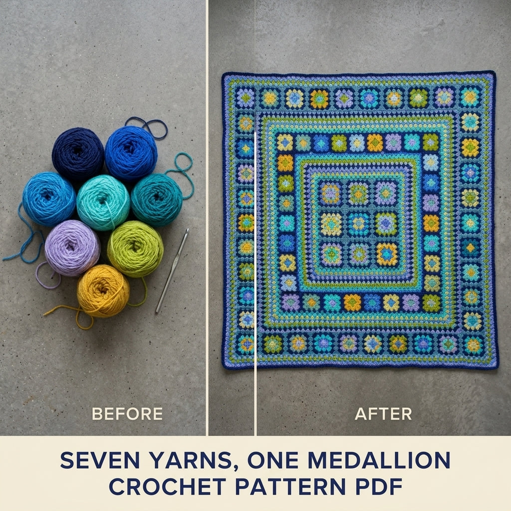 Ocean Granny Medallion Blanket Crochet Pattern PDF – Granny Square Throw in Blue and Green