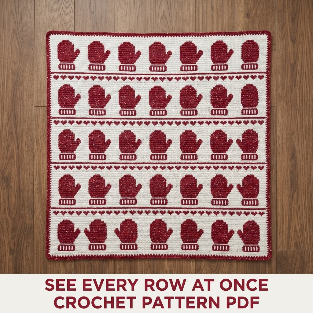 Mitten Crochet Blanket Pattern PDF – Christmas Tapestry Crochet Throw in Red and White