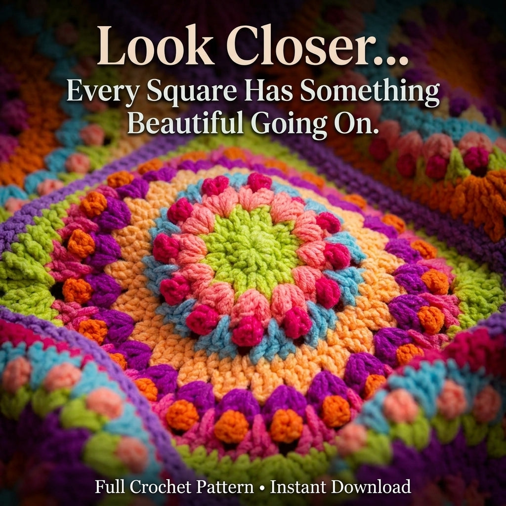 Neon Rainbow Puff Granny Square Blanket Crochet Pattern