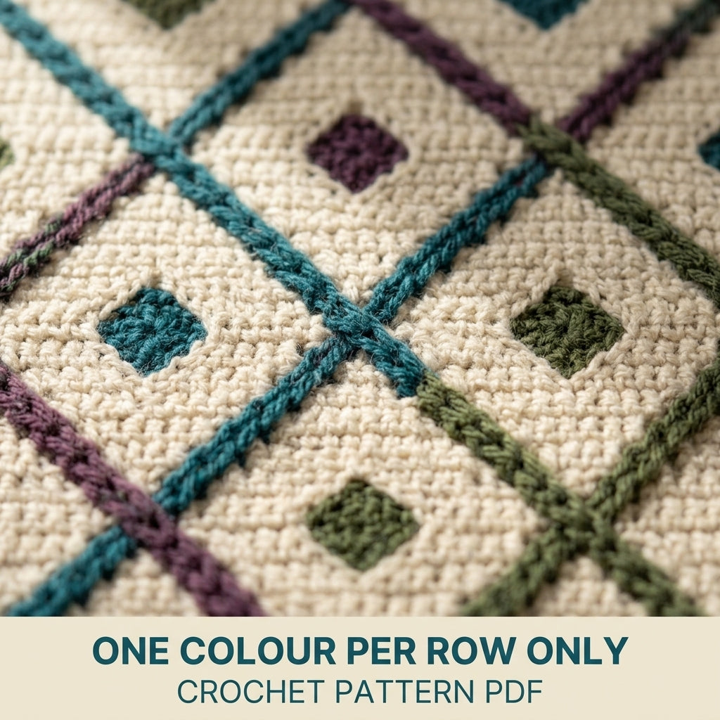 Trellis Mosaic Crochet Blanket Pattern PDF – Diamond Lattice Throw in Teal, Plum and Green