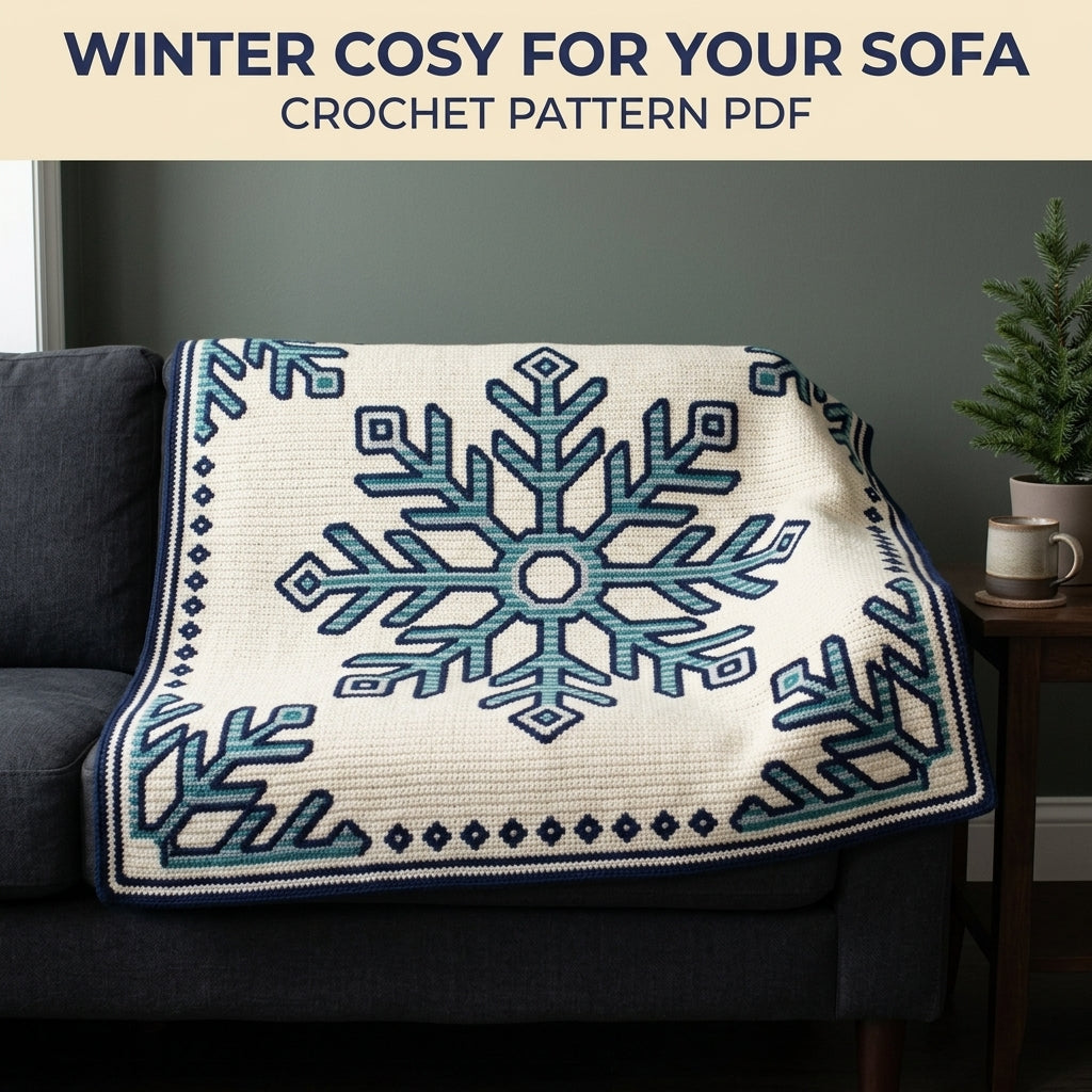 Snowflake Tapestry Crochet Blanket Pattern PDF – Winter Throw in Teal and Navy