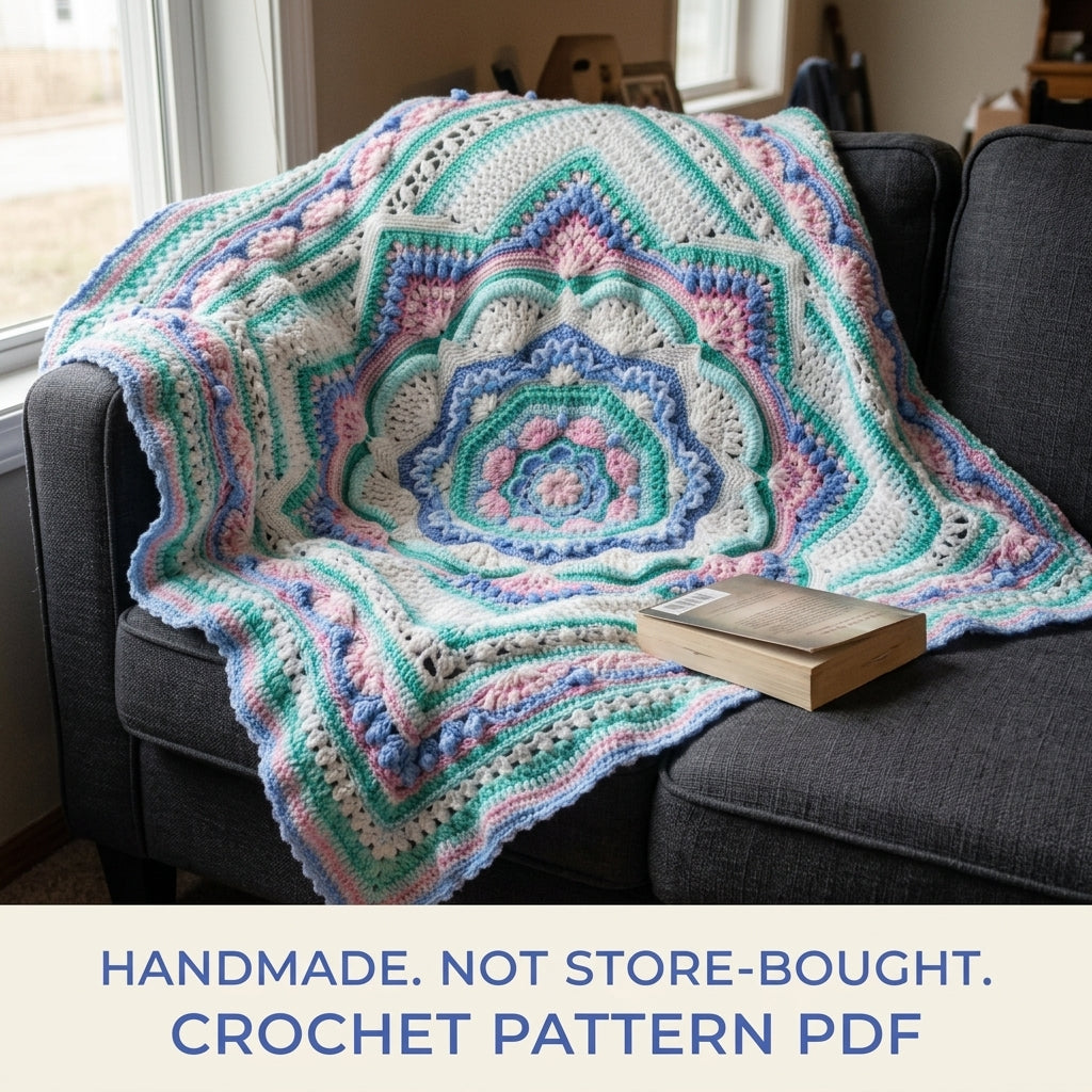 Pastel Star Mandala Blanket Crochet Pattern PDF – Textured Mandala Square Throw