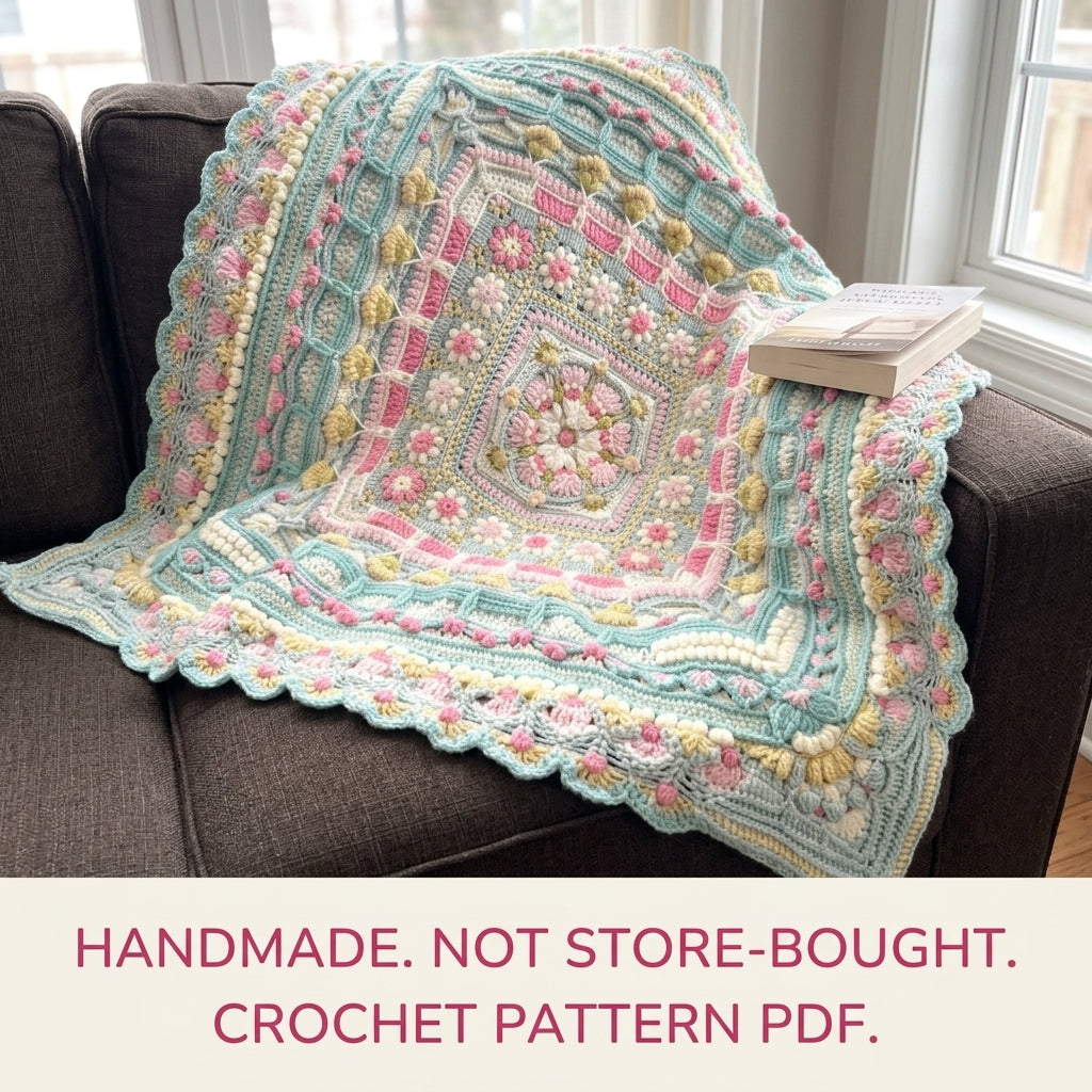 Mint Daisy Mandala Blanket Crochet Pattern PDF – Textured Daisy Square Throw