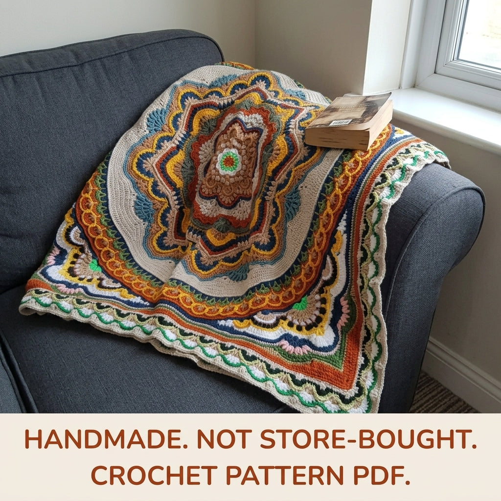 Autumn Star Mandala Blanket Crochet Pattern PDF – Textured Popcorn Star Throw