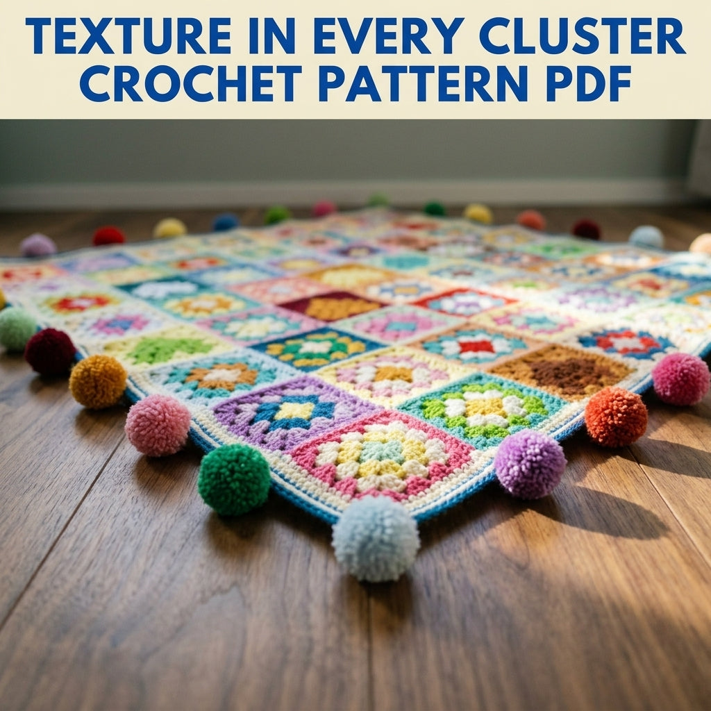 Rainbow Granny Square Pompom Blanket Crochet Pattern PDF – Scrap Throw with Pompoms