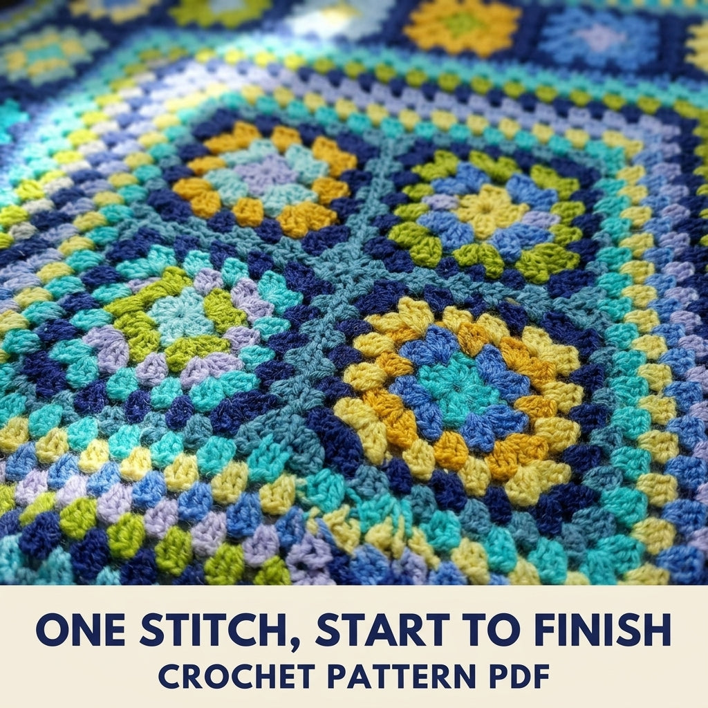 Ocean Granny Medallion Blanket Crochet Pattern PDF – Granny Square Throw in Blue and Green