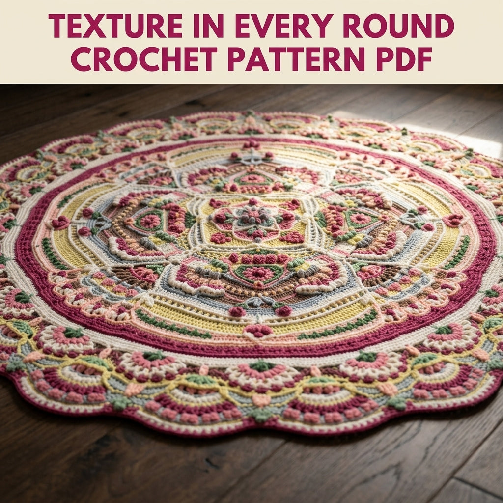 Rose Garden Round Blanket Pattern PDF – Rose Garden Mandala with Scalloped Fan Border