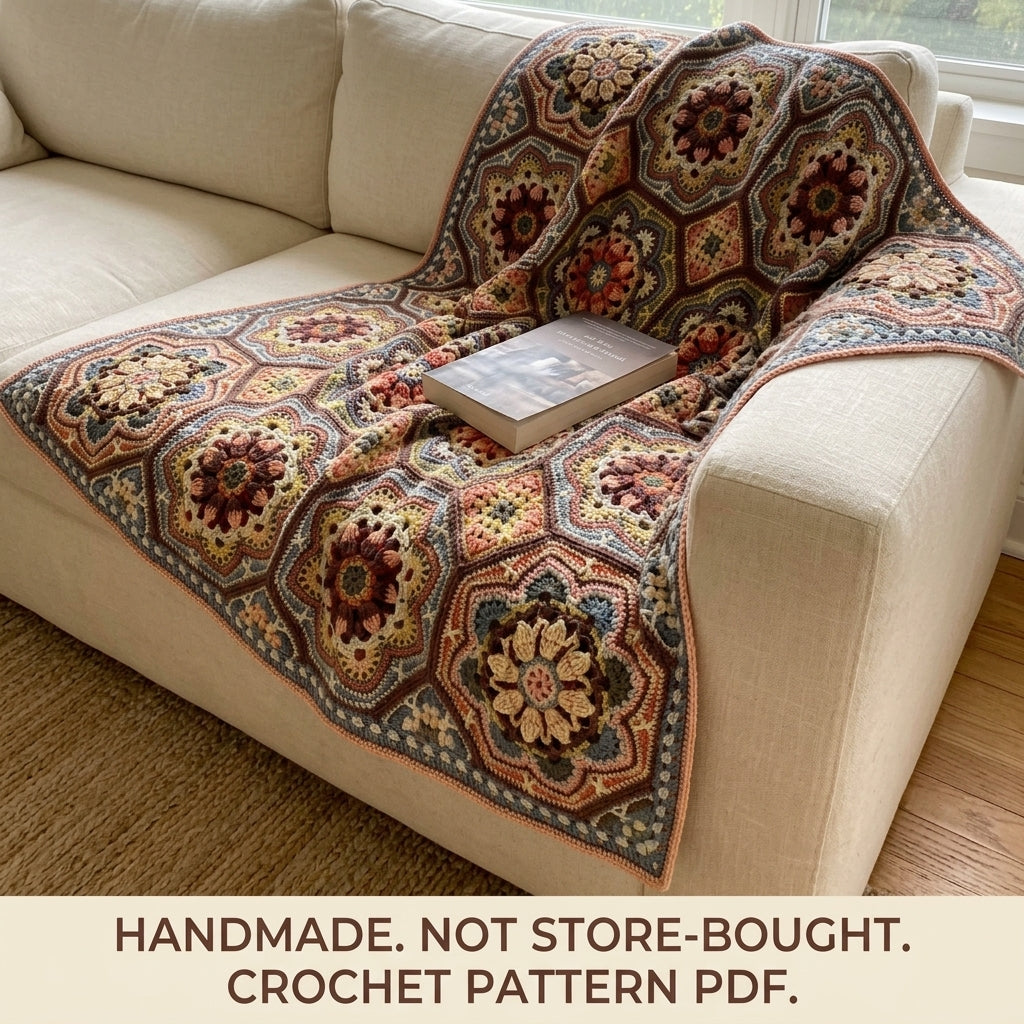 Octagon Mandala Tile Blanket Crochet Pattern PDF – Mandala Motif Afghan