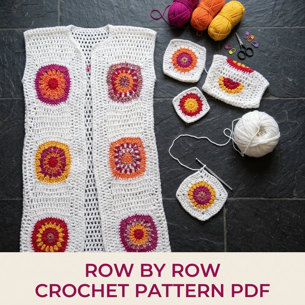 Long Granny Square Duster Crochet Pattern PDF – Boho Maxi Cardigan
