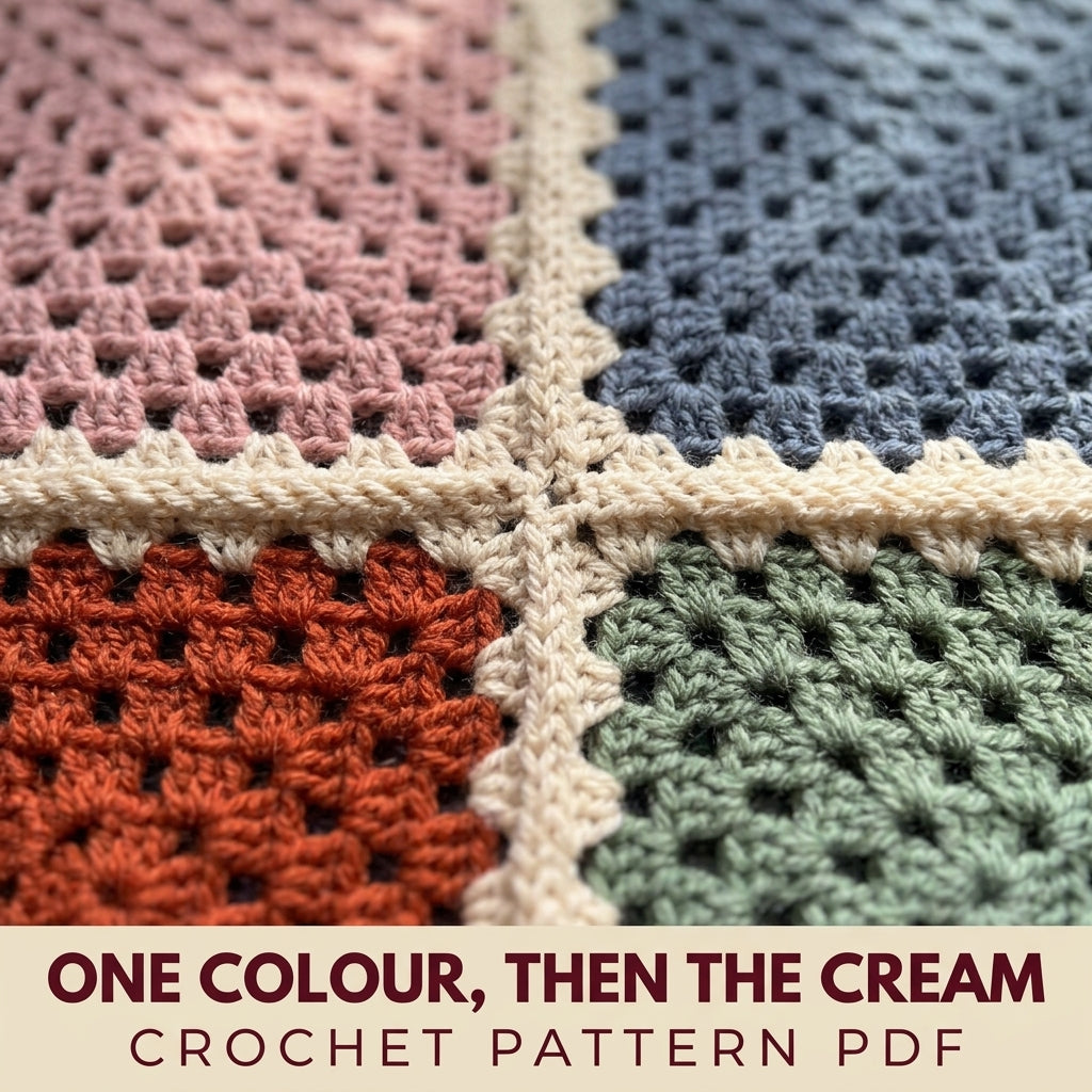 Cream Frame Granny Square Blanket Crochet Pattern PDF – Solid Square Throw with Scalloped Border