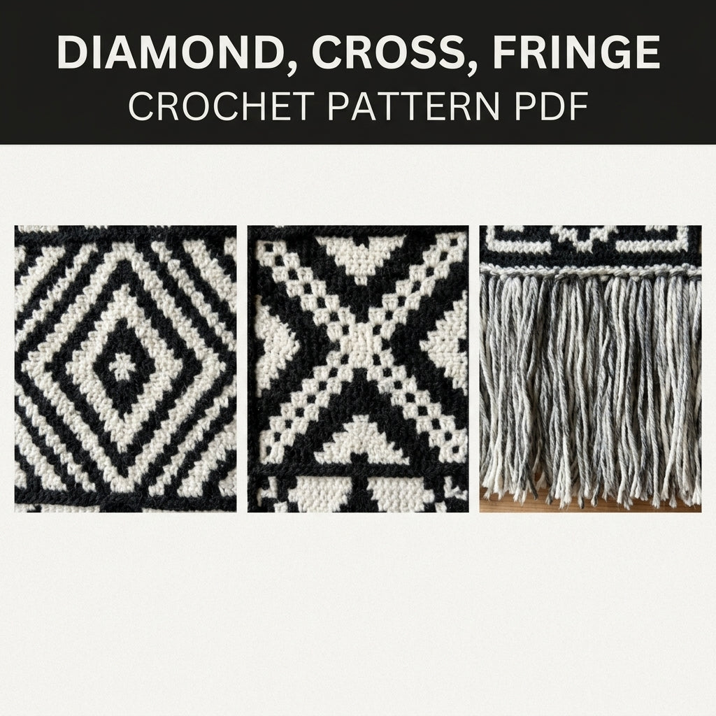 Geometric Tapestry Wall Hanging Crochet Pattern PDF – Black and White Wall Decor