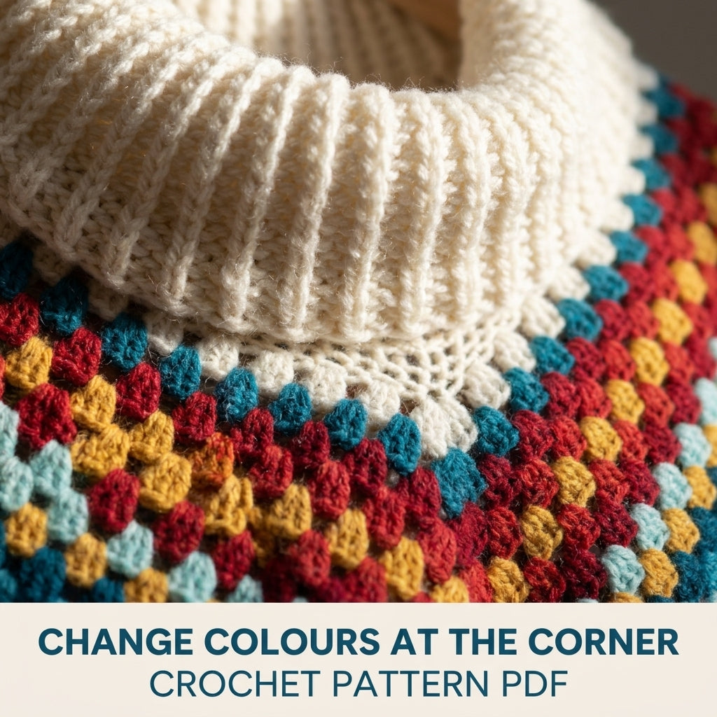Cowl Neck Granny Stripe Poncho Crochet Pattern PDF – Easy Fringe Poncho