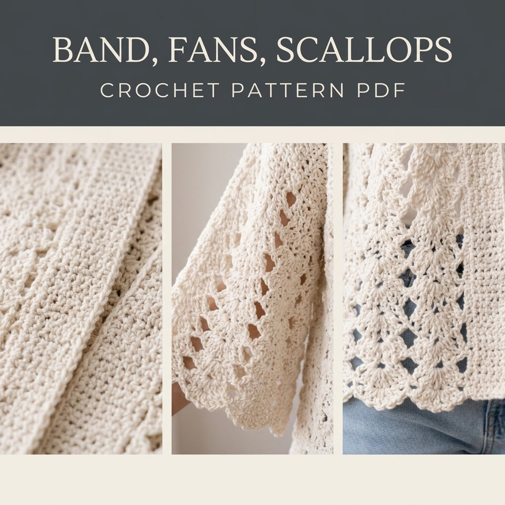 Lace Kimono Cardigan Crochet Pattern PDF – Fan Lace Cardigan with Wide Sleeves