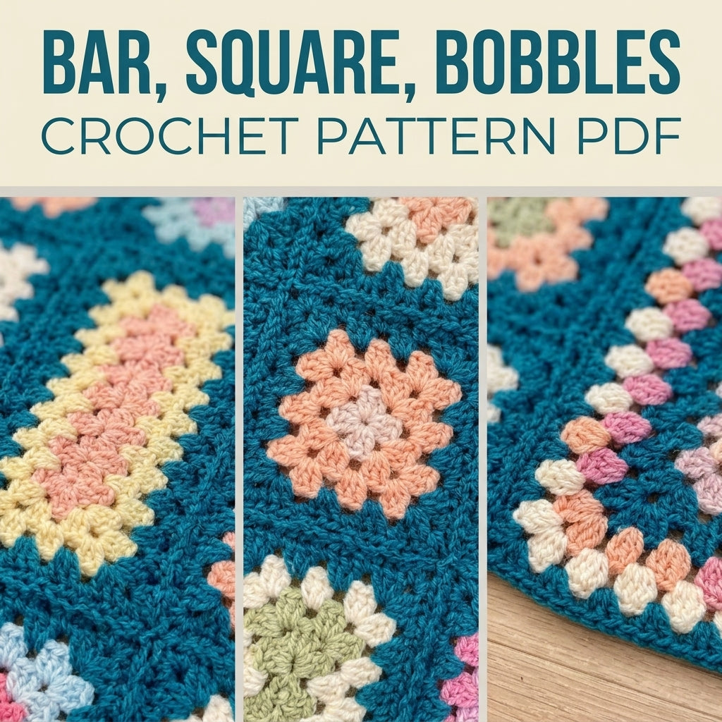 Pastel Bar Granny Blanket Crochet Pattern PDF – Granny Rectangles and Squares on Teal