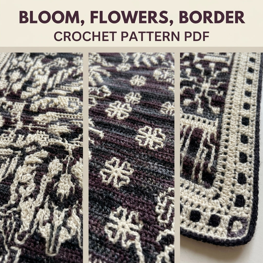 Garden Night Mosaic Crochet Blanket Pattern PDF – Dark Floral Two-Colour Throw