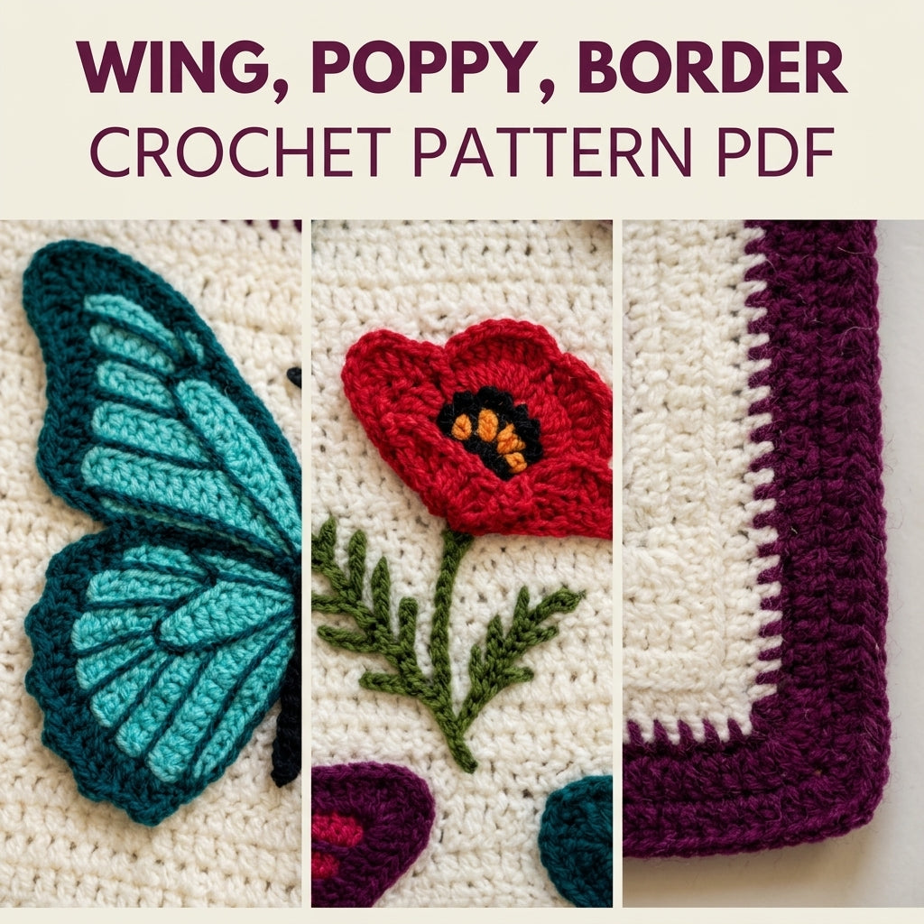 Butterfly Garden Appliqué Blanket Crochet Pattern PDF – Butterflies and Poppies Throw