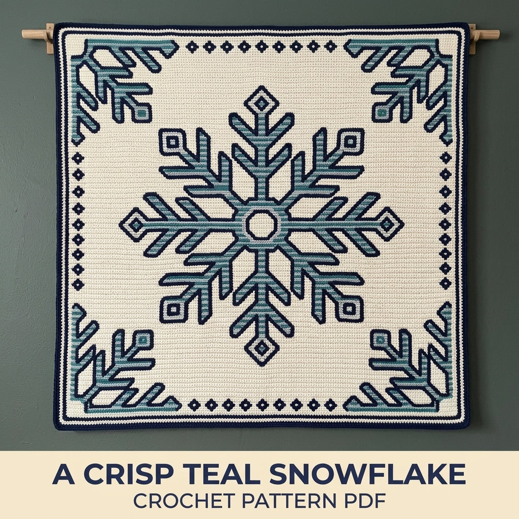 Snowflake Tapestry Crochet Blanket Pattern PDF – Winter Throw in Teal and Navy